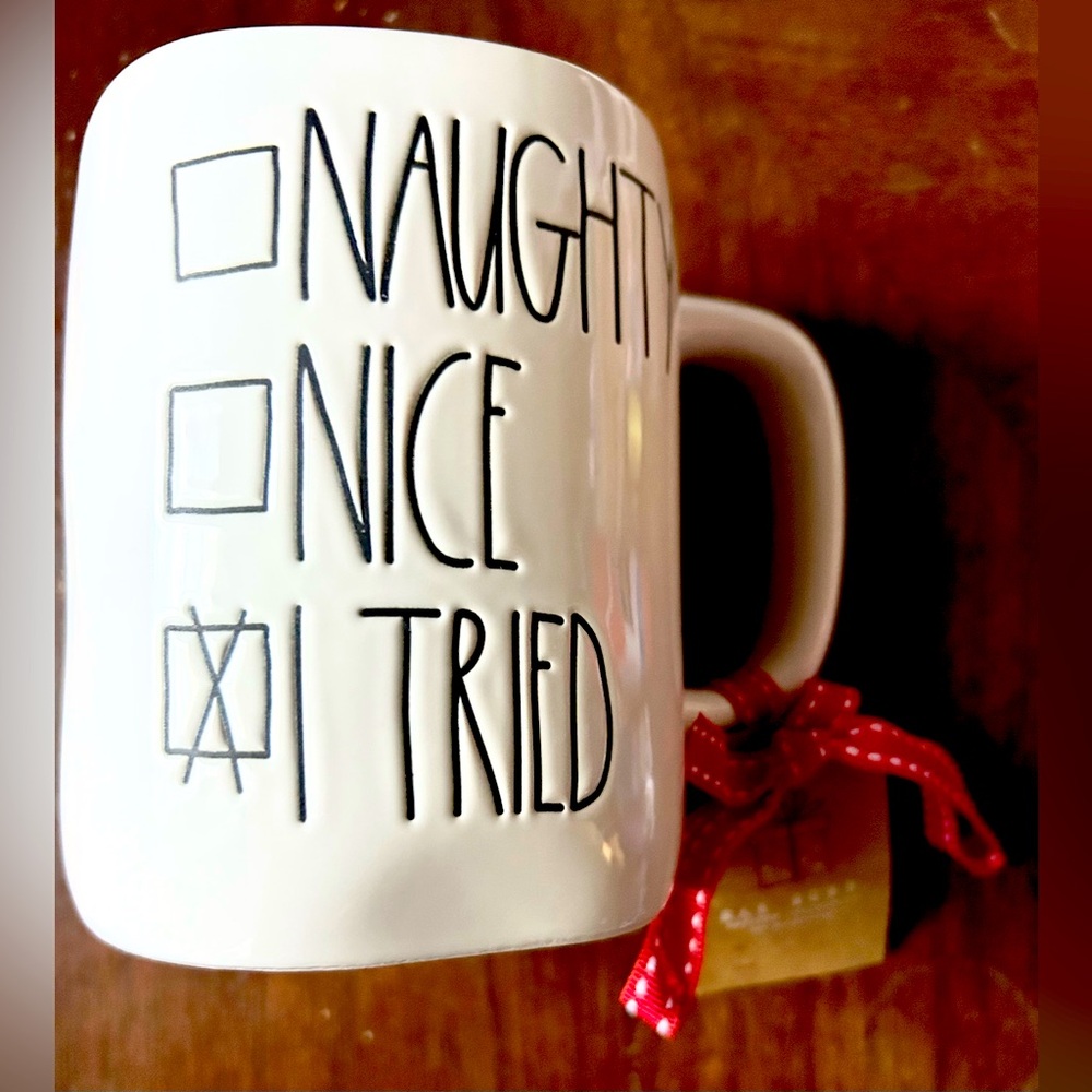 *NEW Rae Dunn NAUGHTY NICE I Tried Christmas Checklist Holiday Mug gift idea tag